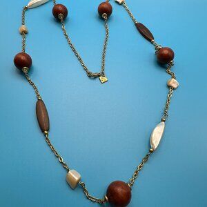 Cookie Lee Natural Shell and Wood Gold-Tone Necklace